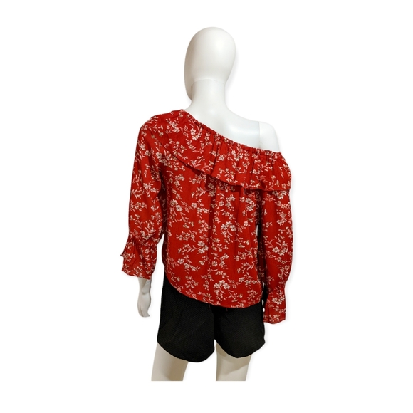 New Trend Off-Shoulder Long Sleeve Floral Top Dark Red - Picture 10 of 12